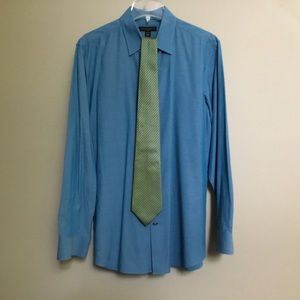 BANANA REPUBLIC slim fit Teal Shirt matching tie L
